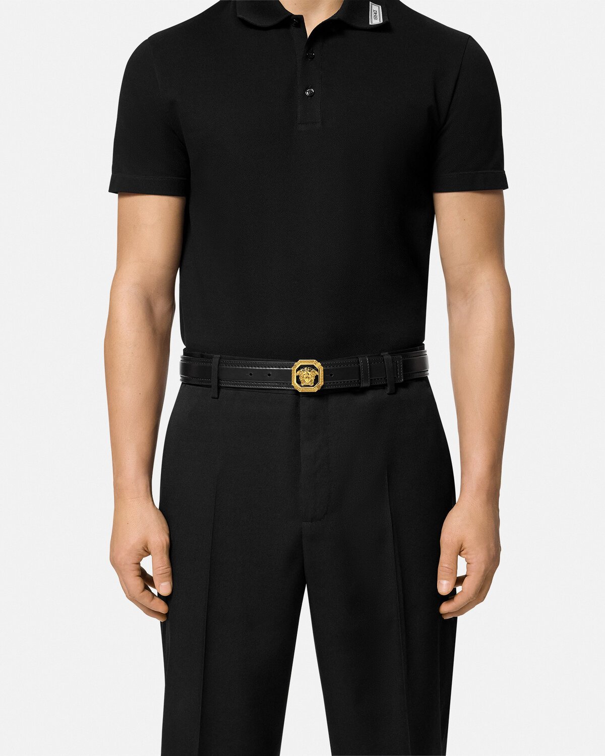 Shop Versace Medusa Leather Belt In Black