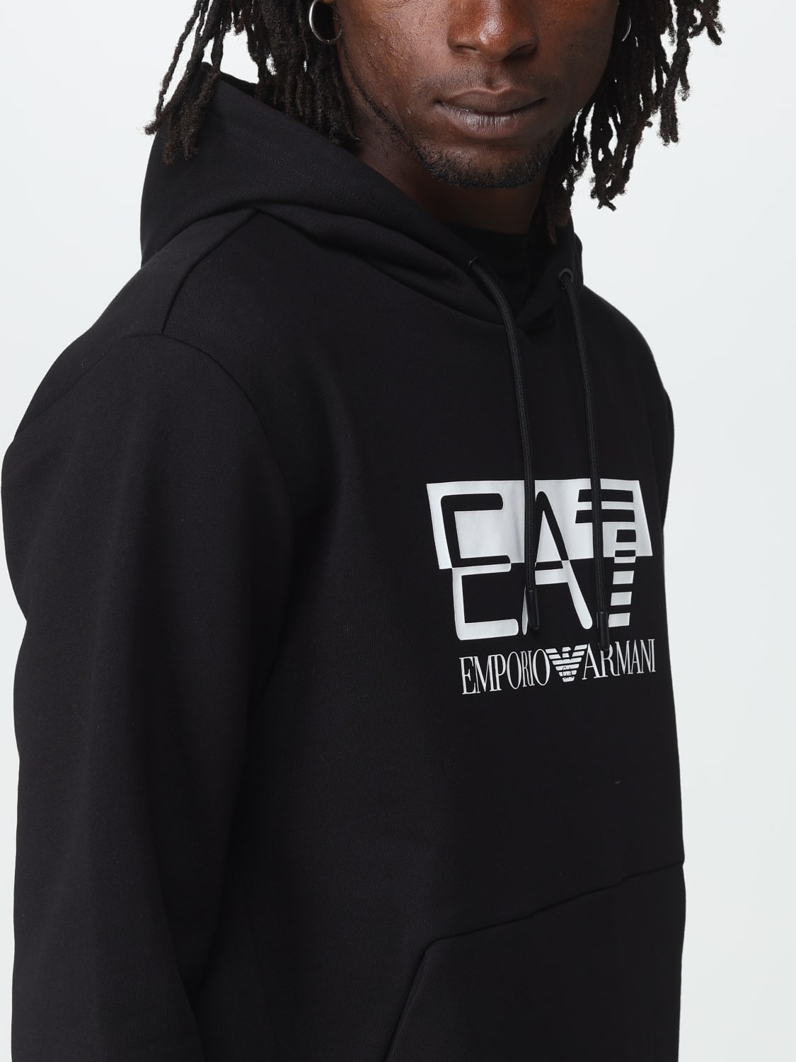 Ea7 Logo Logo Hooded Sweater In Black