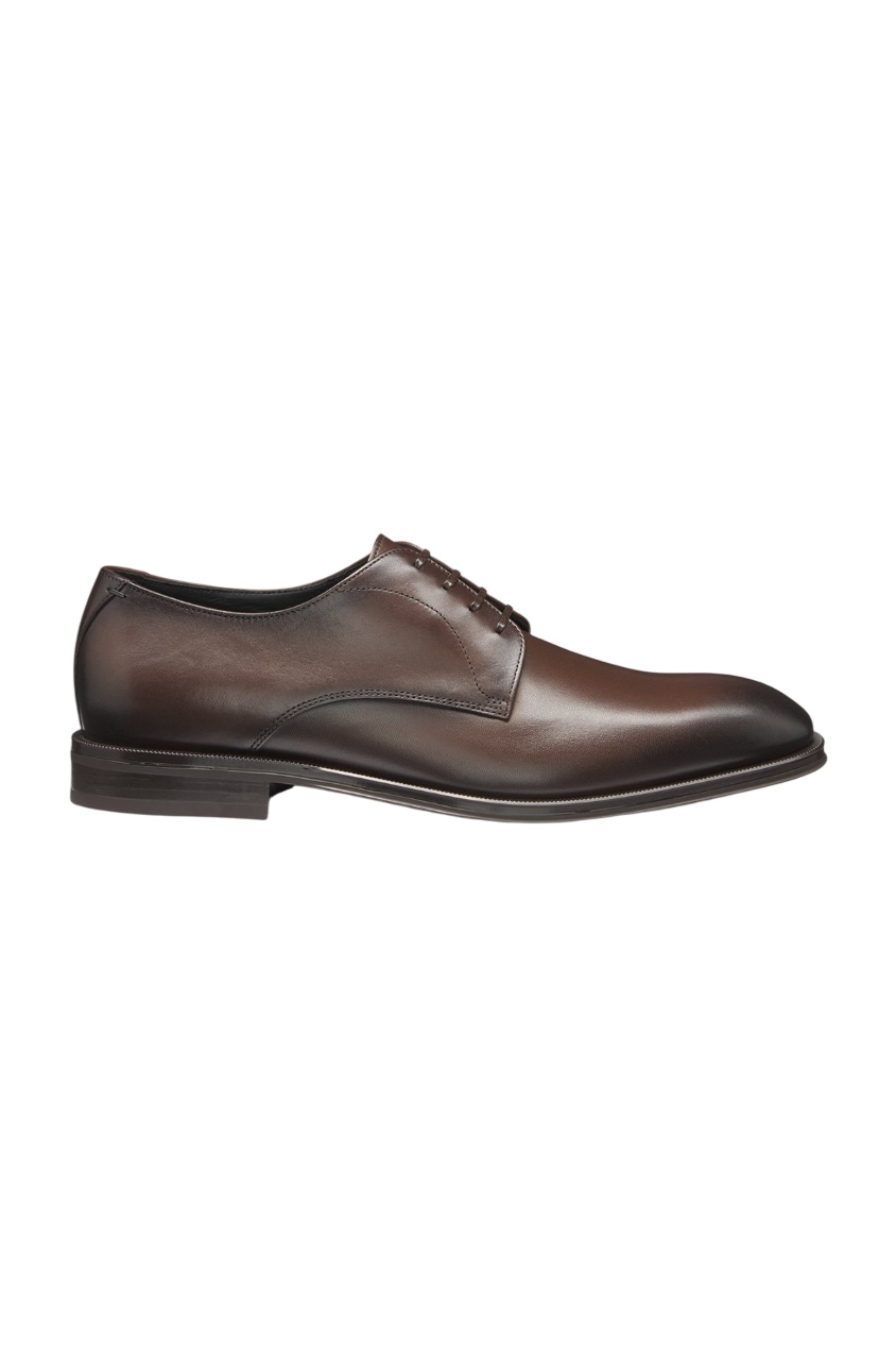 Hugo Boss Leather Derby Shoes With Stitching Details In Black