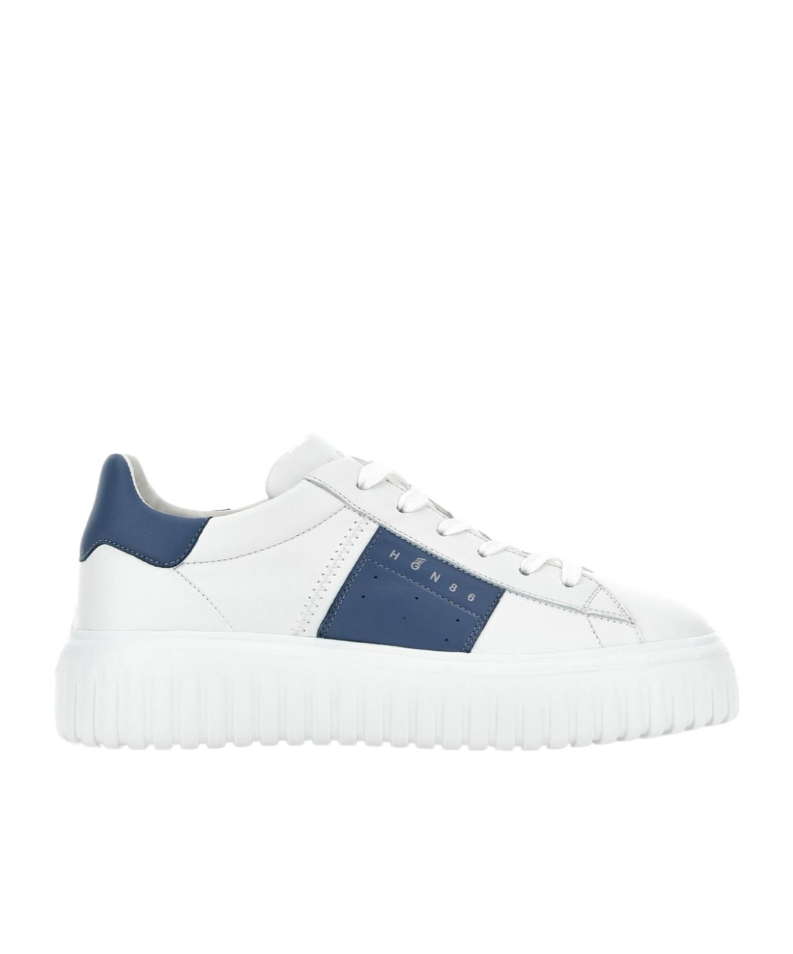 Hogan Sneakers H-stripes In White Leather With Blue Stripe In White