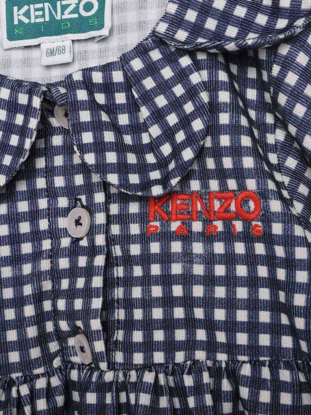 Kenzo Logo-embroidered Check-print Dress In Gray