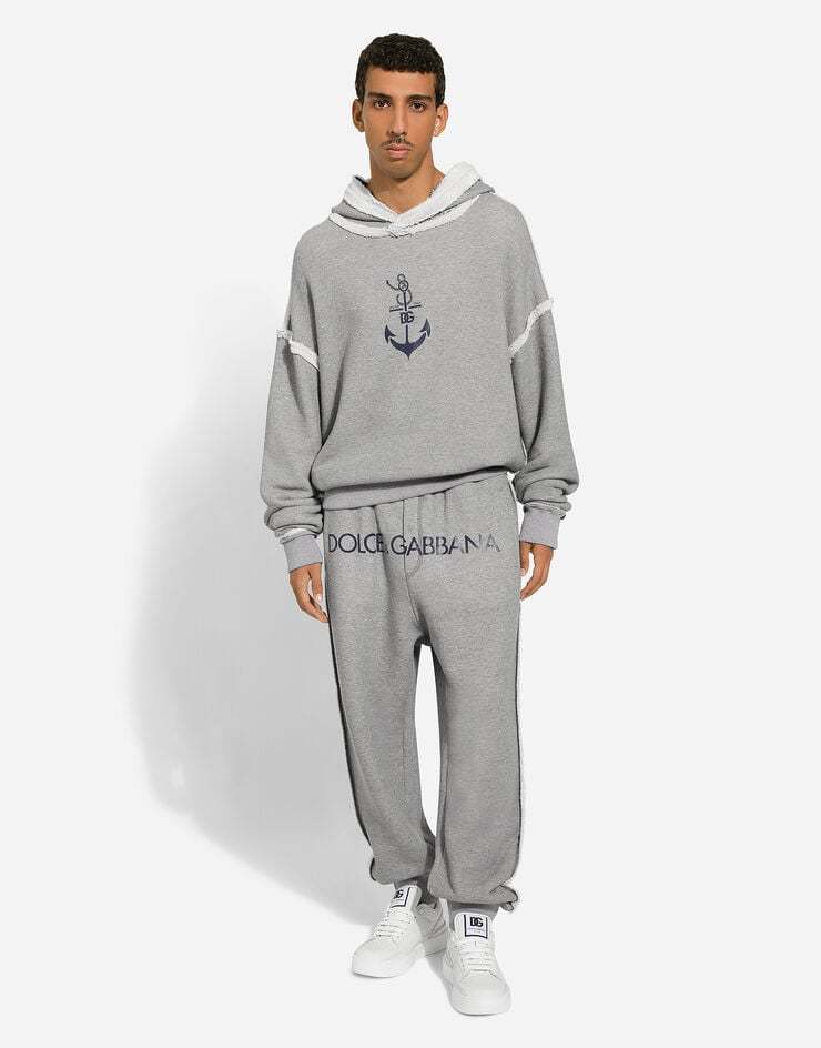 Dolce & Gabbana Logo-print Contrasting-trim Hoodie In Gray
