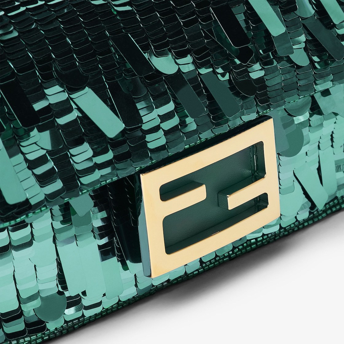 Fendi Mini Baguette Sequined Tote Bag In Green