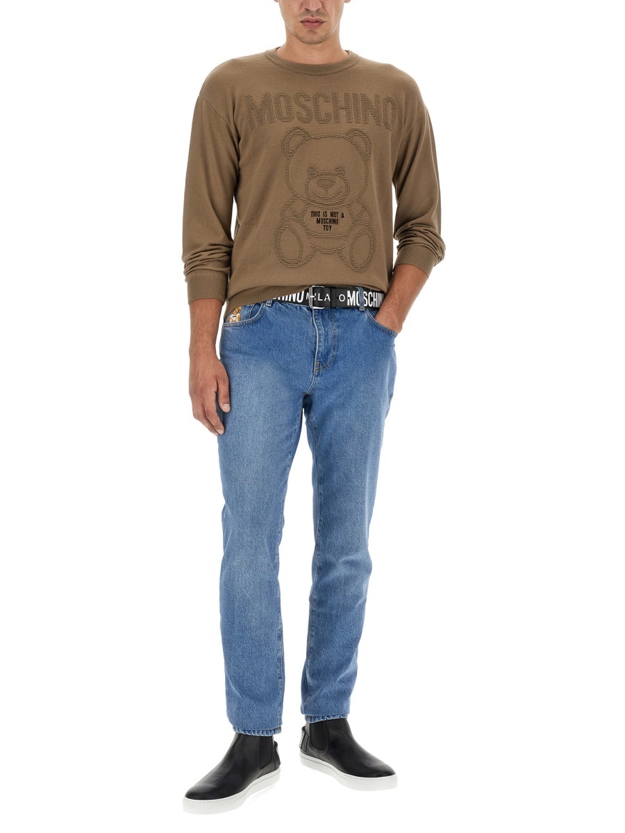 Moschino Jersey With Logo In Brown