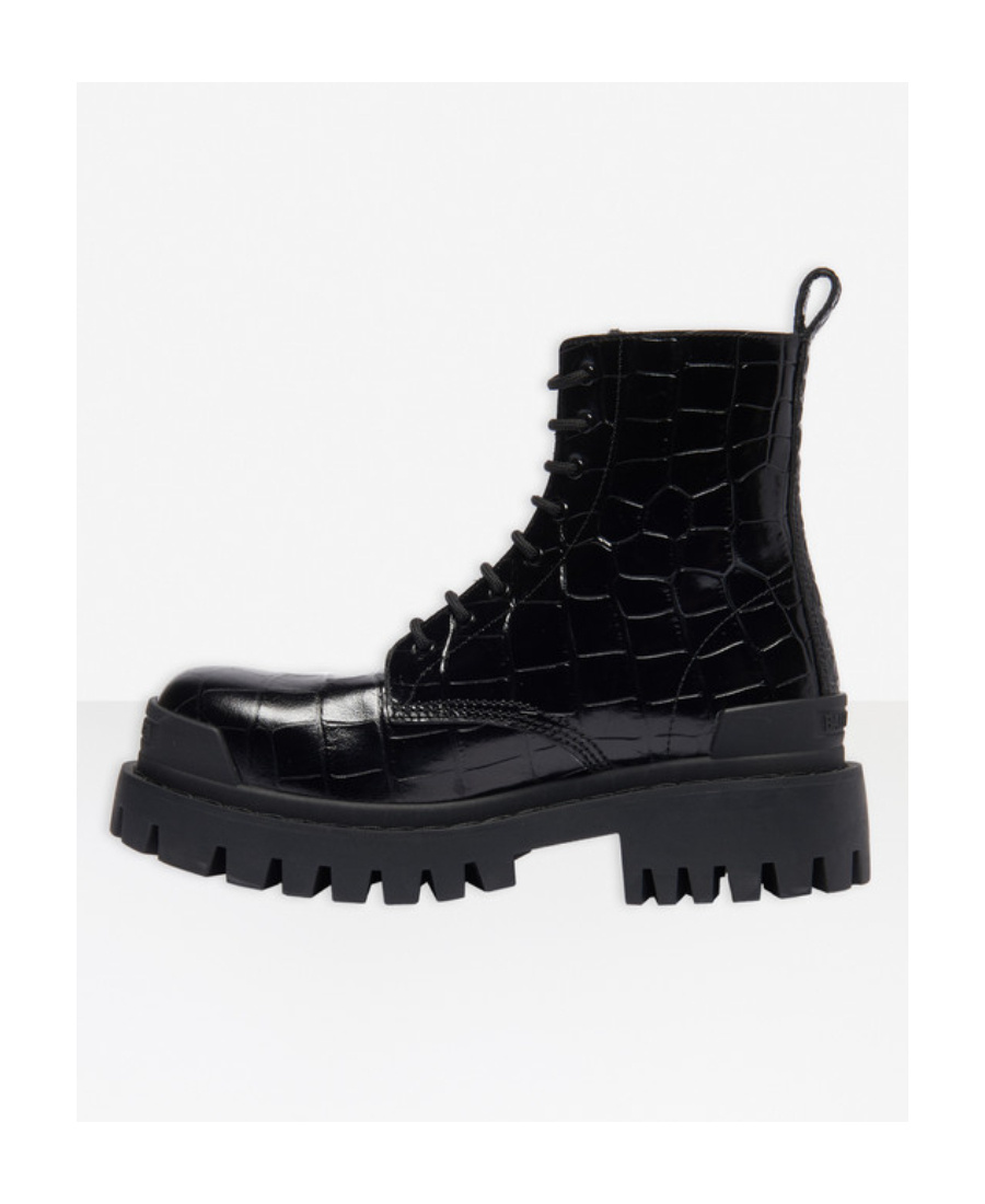 Balenciaga Strike L20 Crocodile Effect Chunky Boots In Black