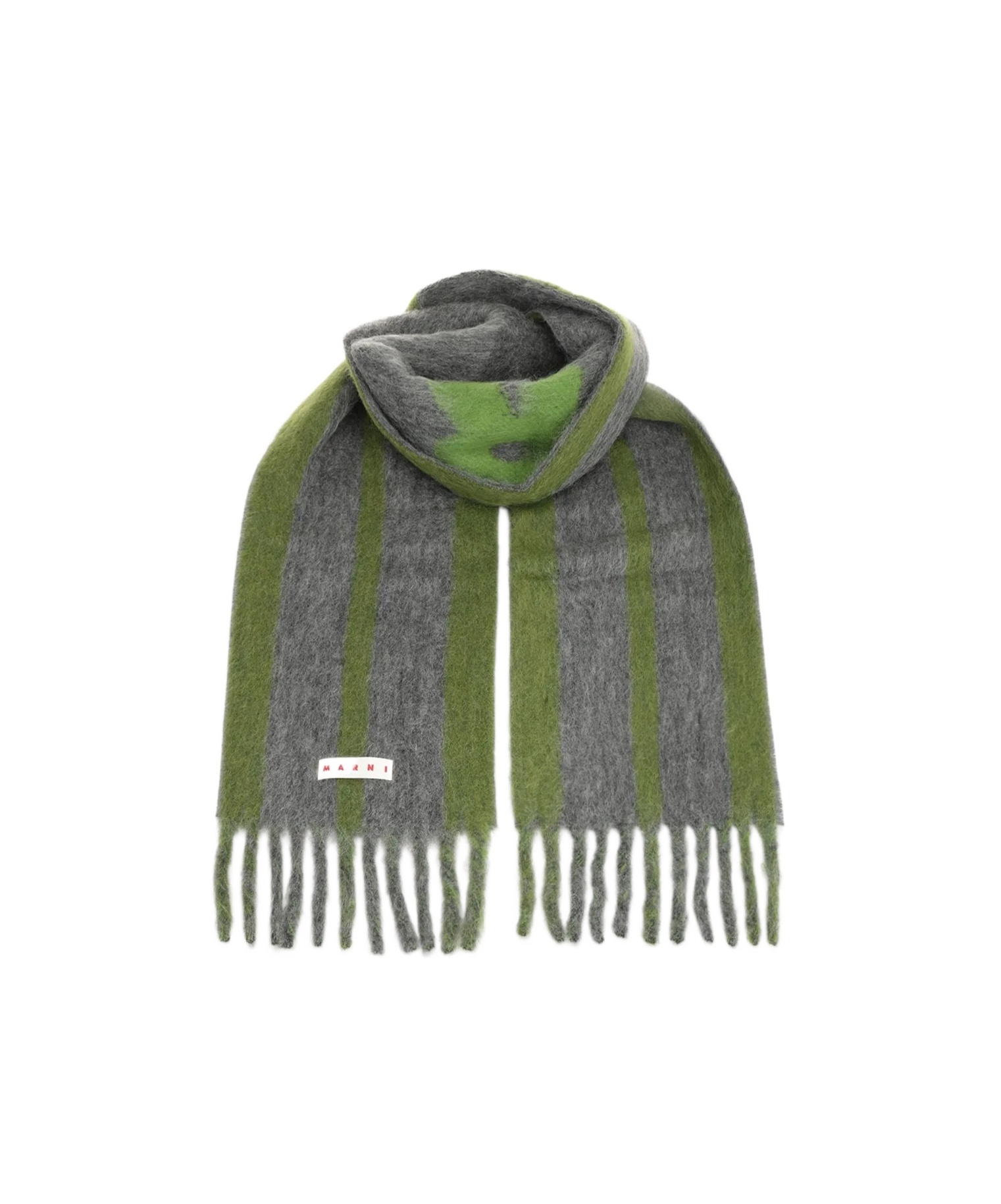 Marni Fringed Ends Striped Pattern Scarves In Gray