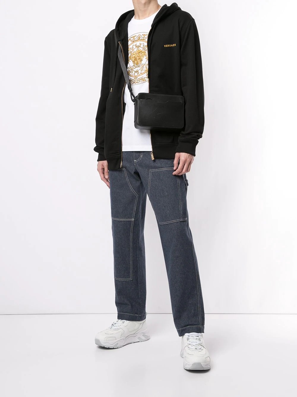 Versace Embroidered Medusa Zip-up Hoodie In Black
