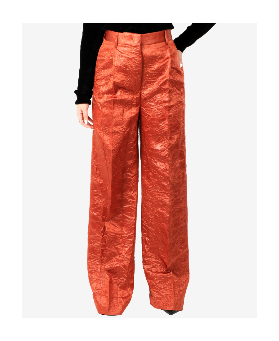 MSGM WIDE-LEG CRINKLED TROUSERS
