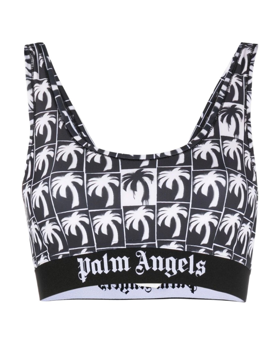 Palm Angels Palm Tree-print Cropped Top In Black