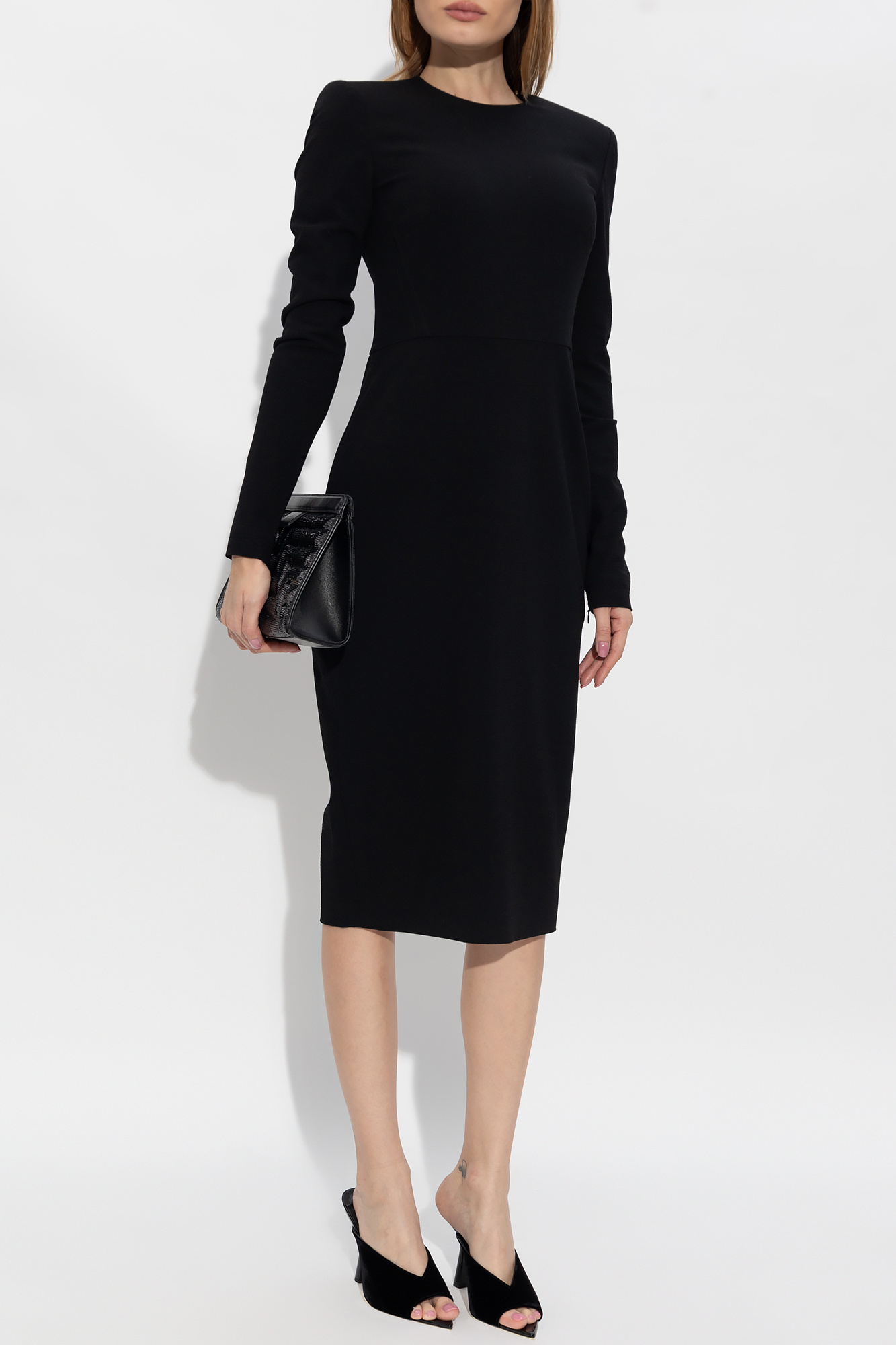 Shop Victoria Beckham Crepe Pencil Midi Dress In Black