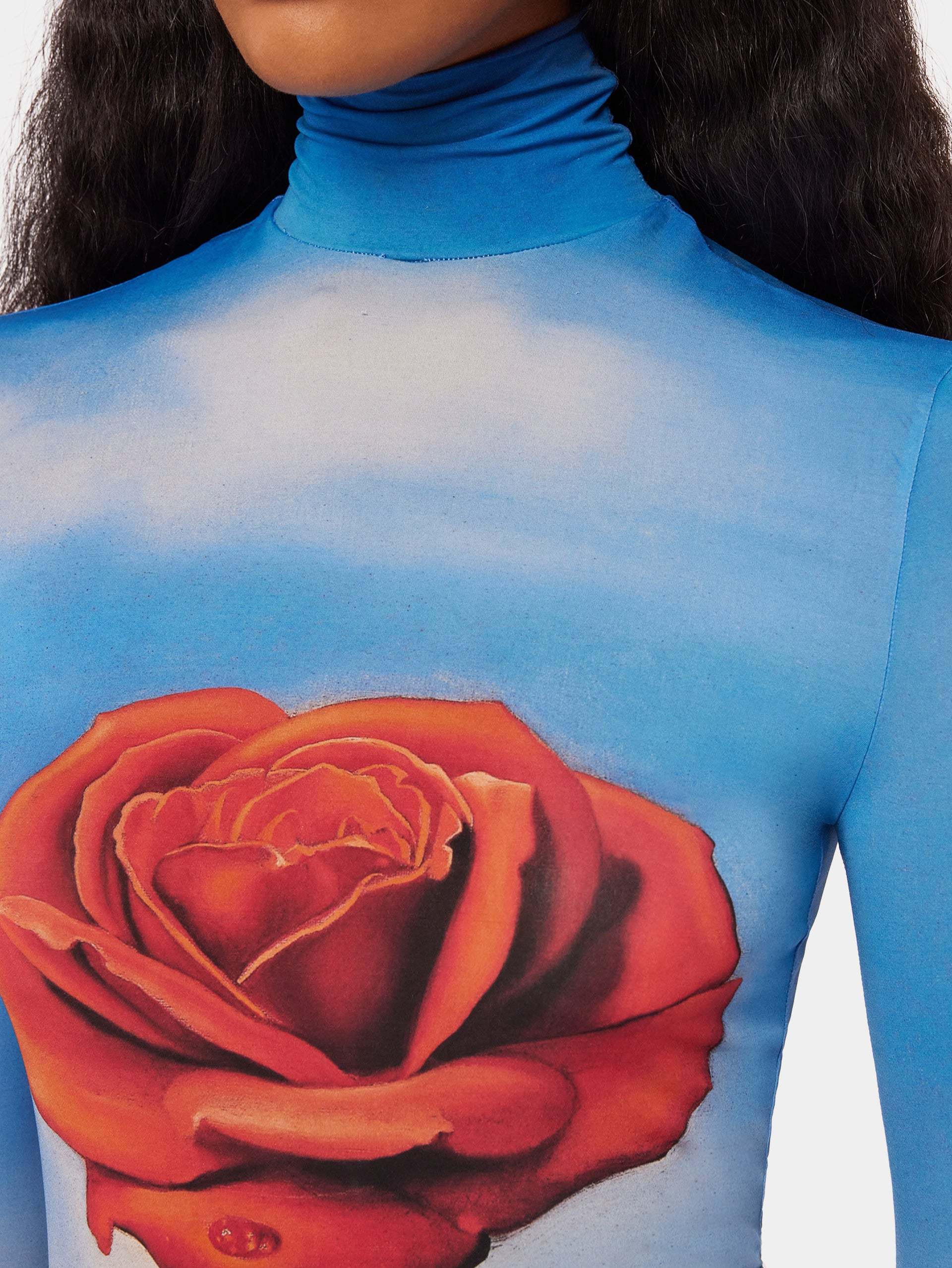 Rabanne Rose Print Long-sleeve Top In Multicolor