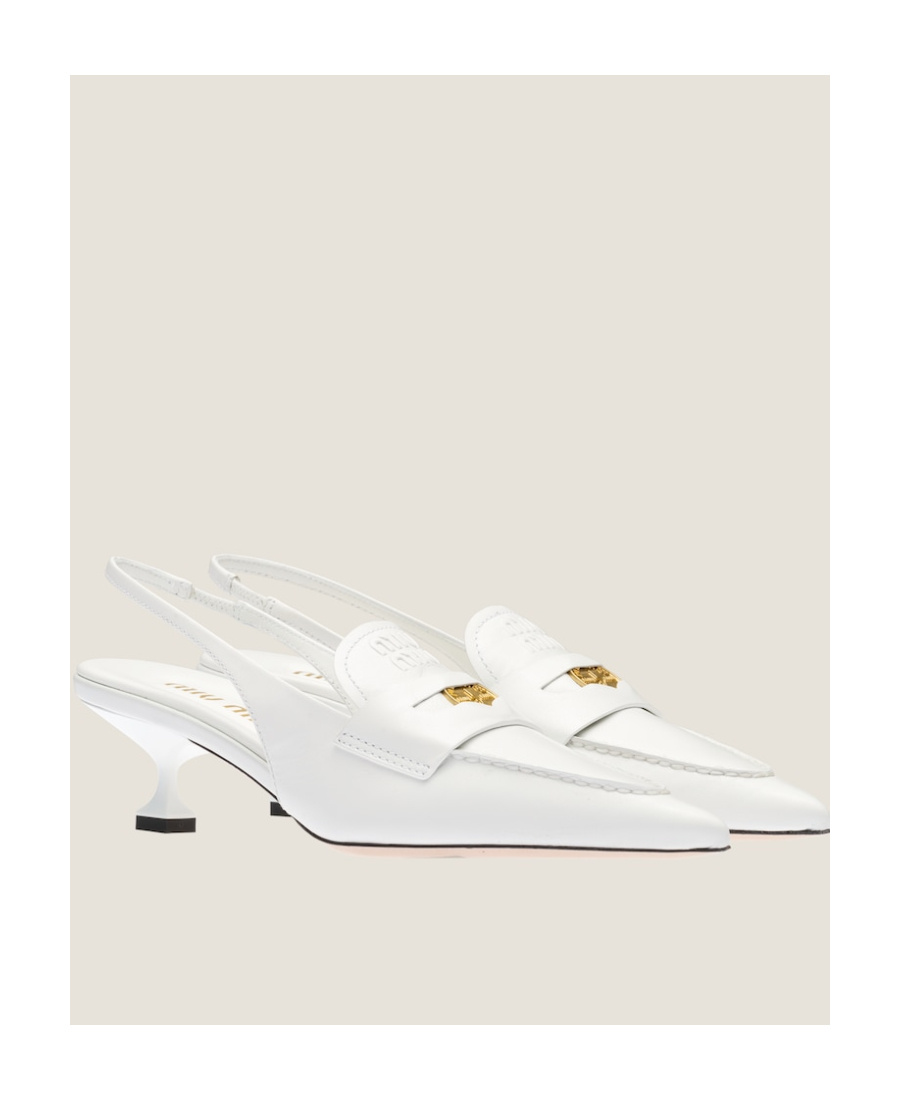 Miu Miu Leather Penny Loafers In White
