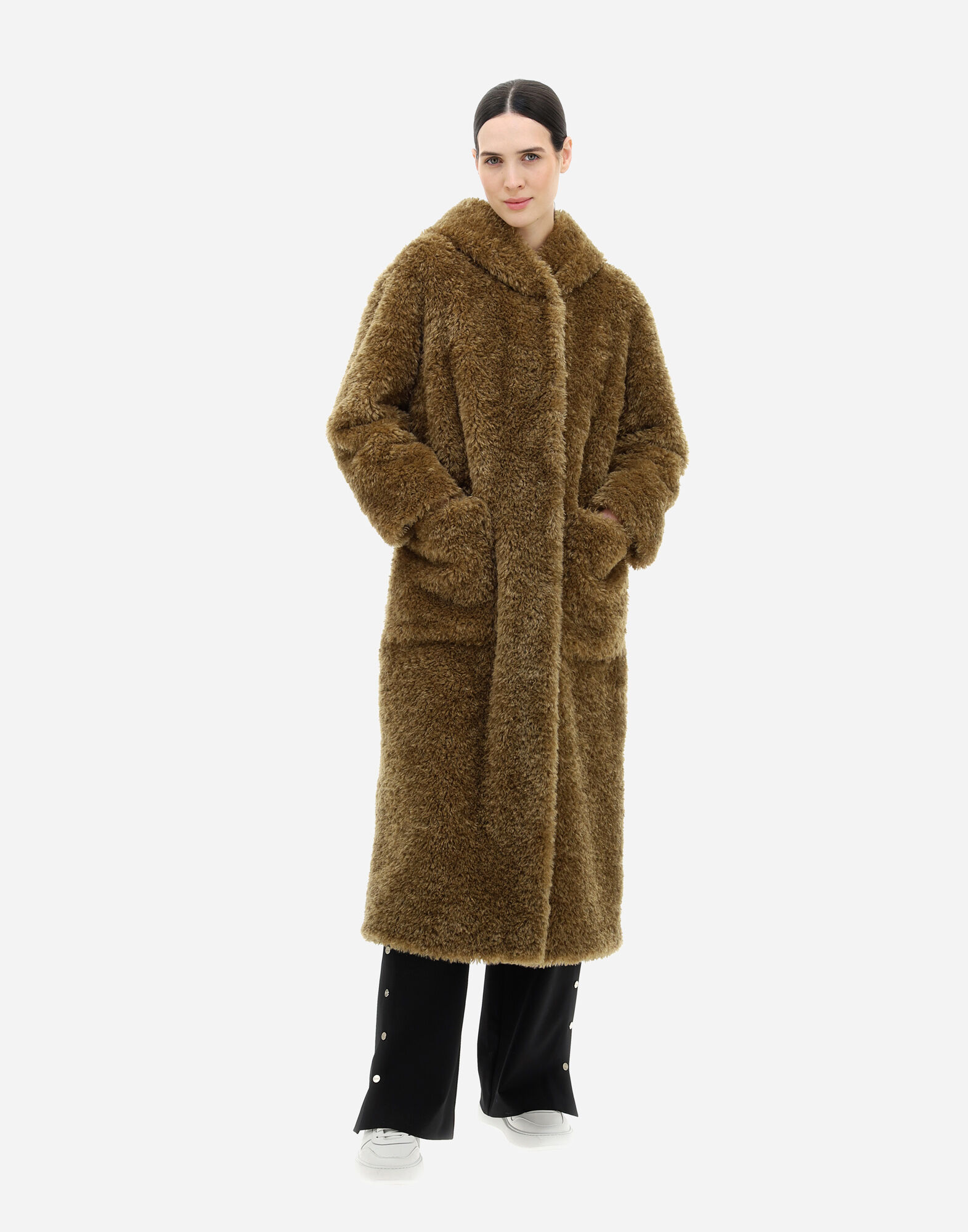 Herno Curly Faux Fur Coat Women In Green