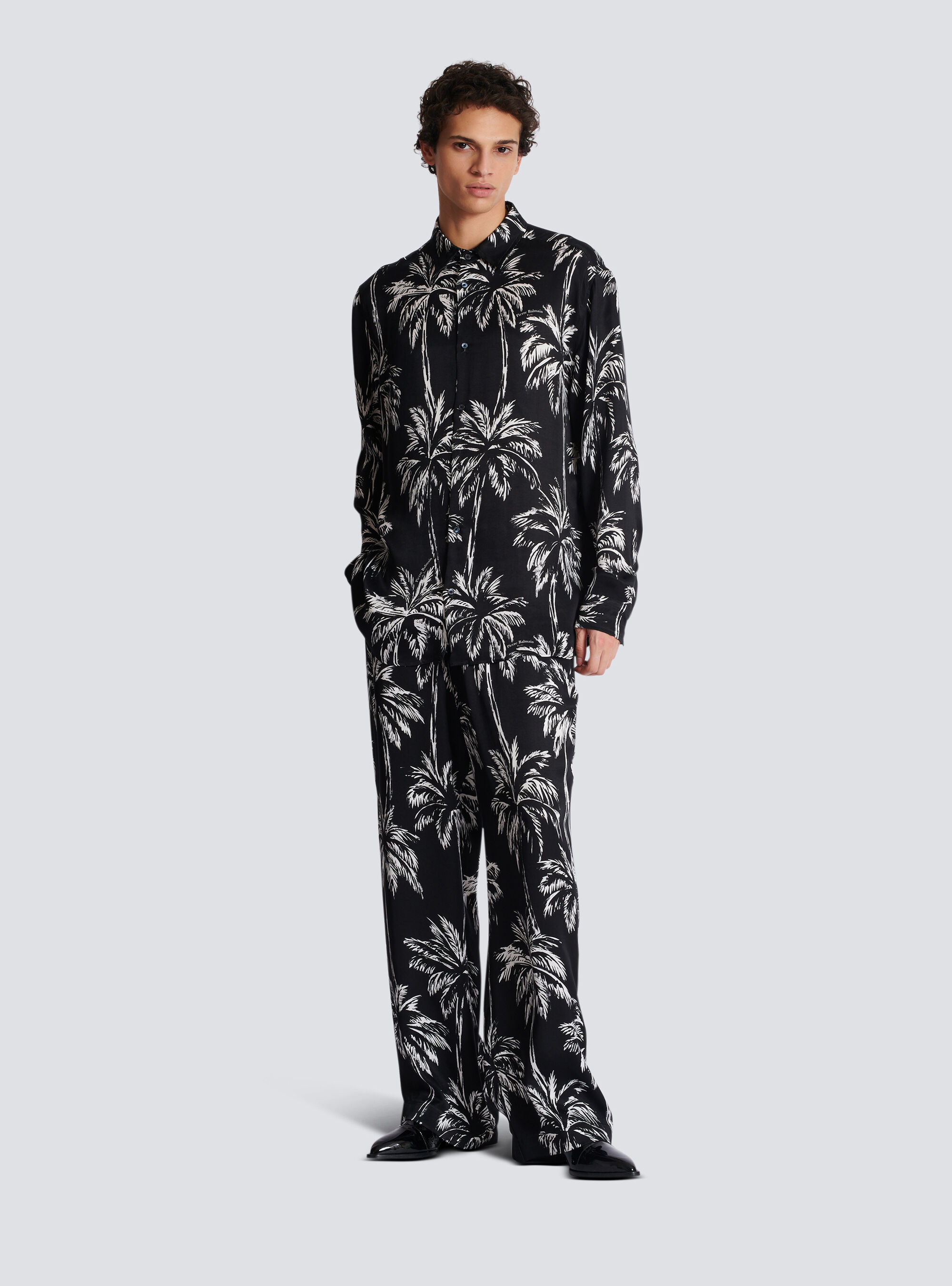 BALMAIN PALM PRINT SATIN PYJAMA TROUSERS
