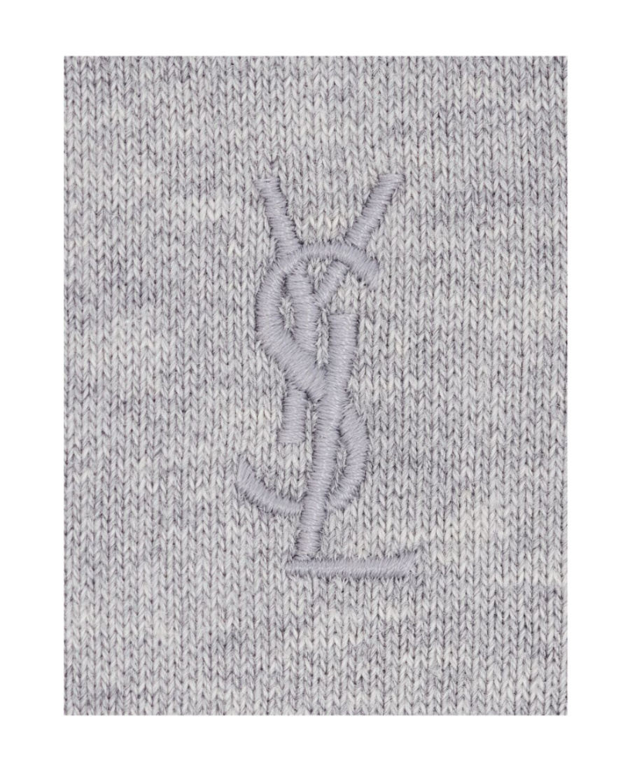 Saint Laurent Cassandre Embroidered Cotton Hoodie In Gray
