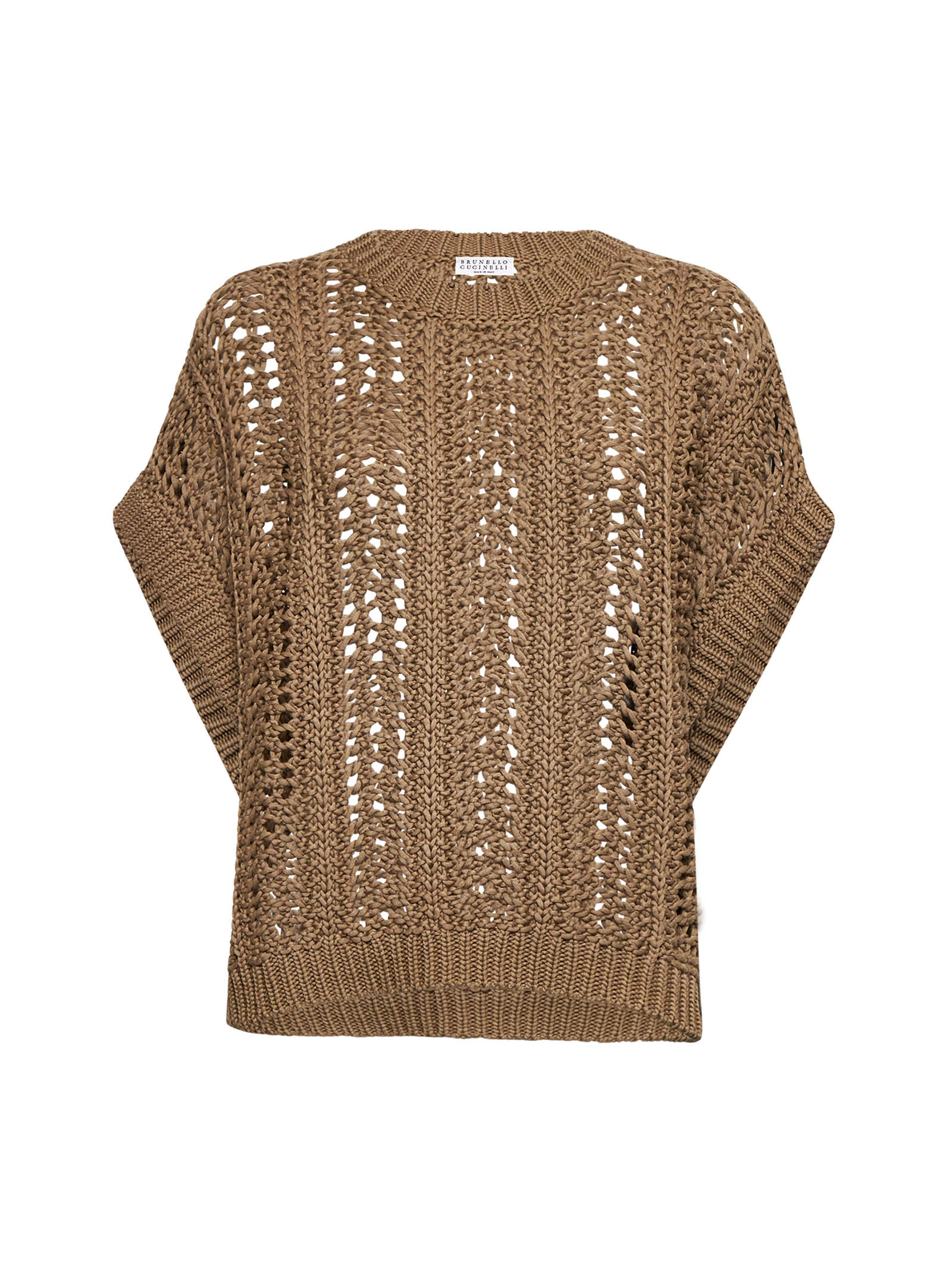 Brunello Cucinelli Brown Cotton Ribbed Net Sweater In Brown