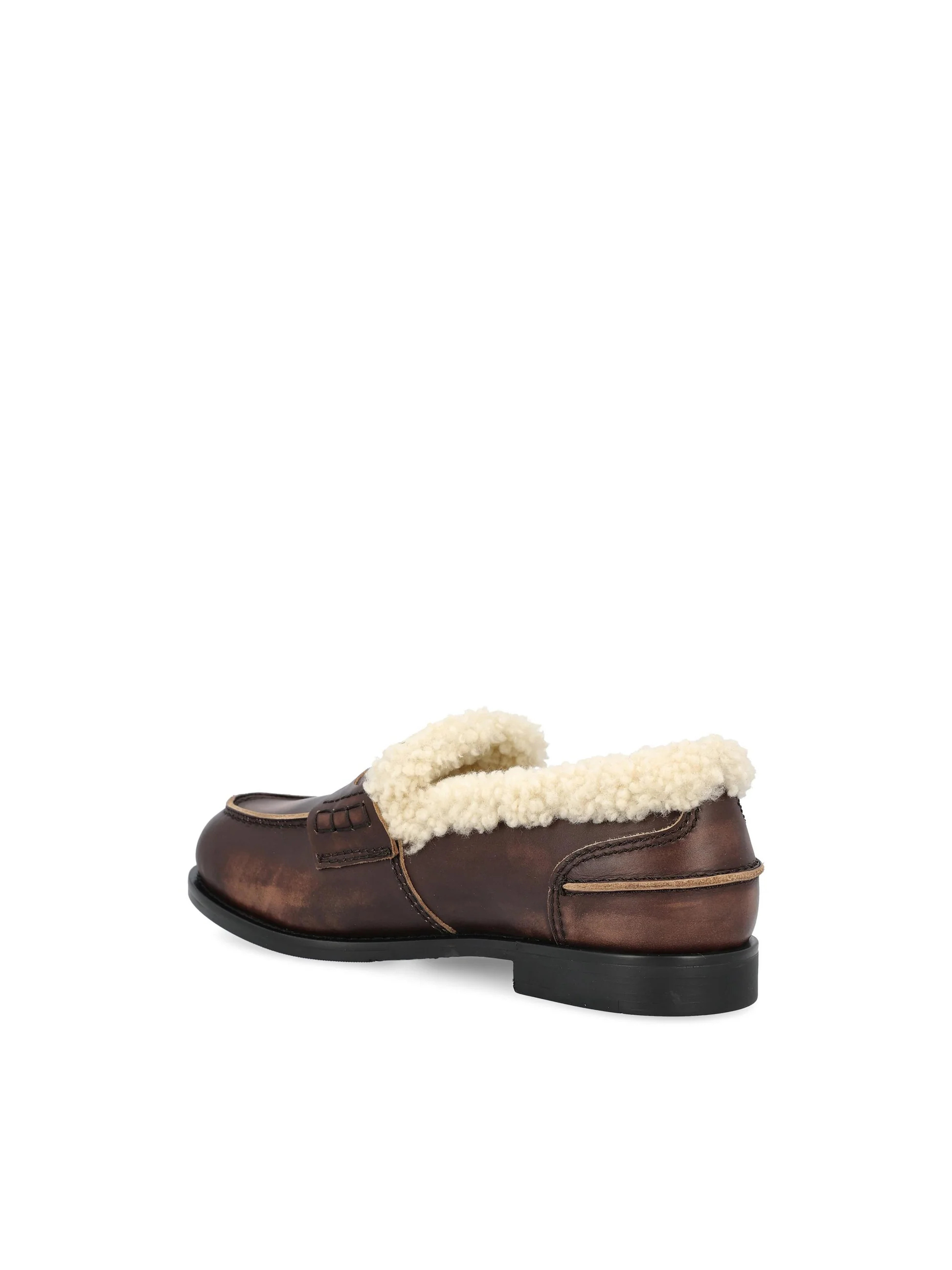 Miu Miu Leather Round Toe Loafers For Winter In Brown