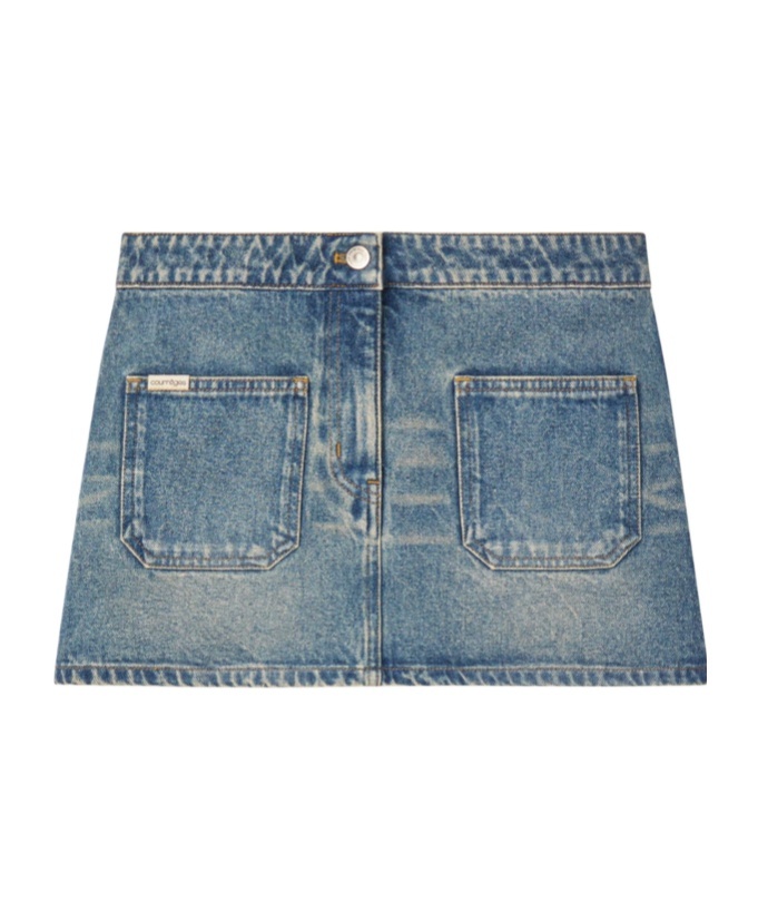 Courrèges Pocket Denim Miniskirt In Gray