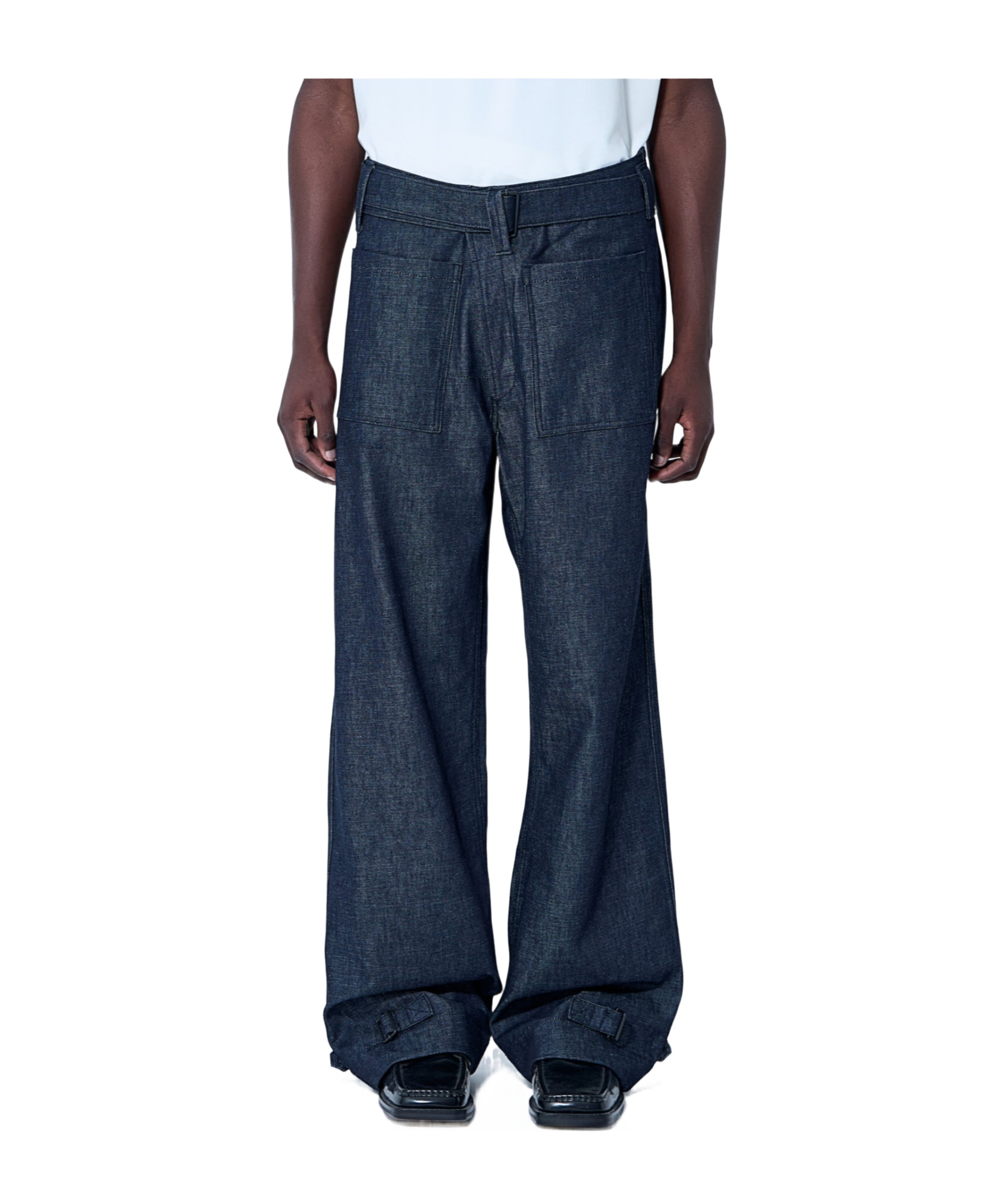 Mugler Men Belted Denim Jeans In Blue