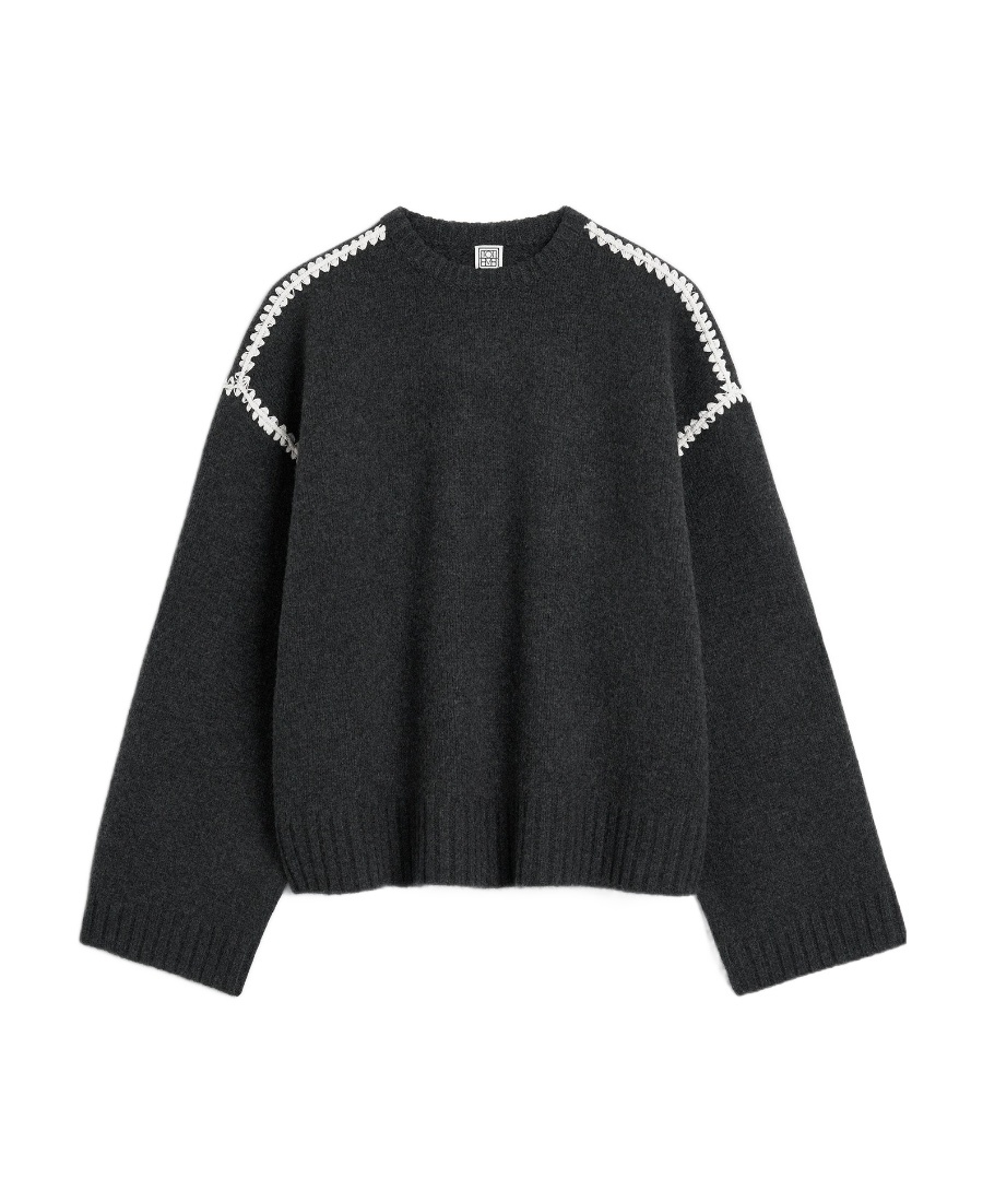 Shop Totême Whipstitched Wool Jumper In Black