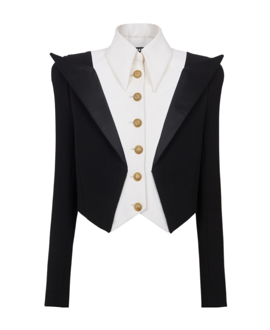 Balmain Spencer Cropped Virgin Wool Jacket In Black