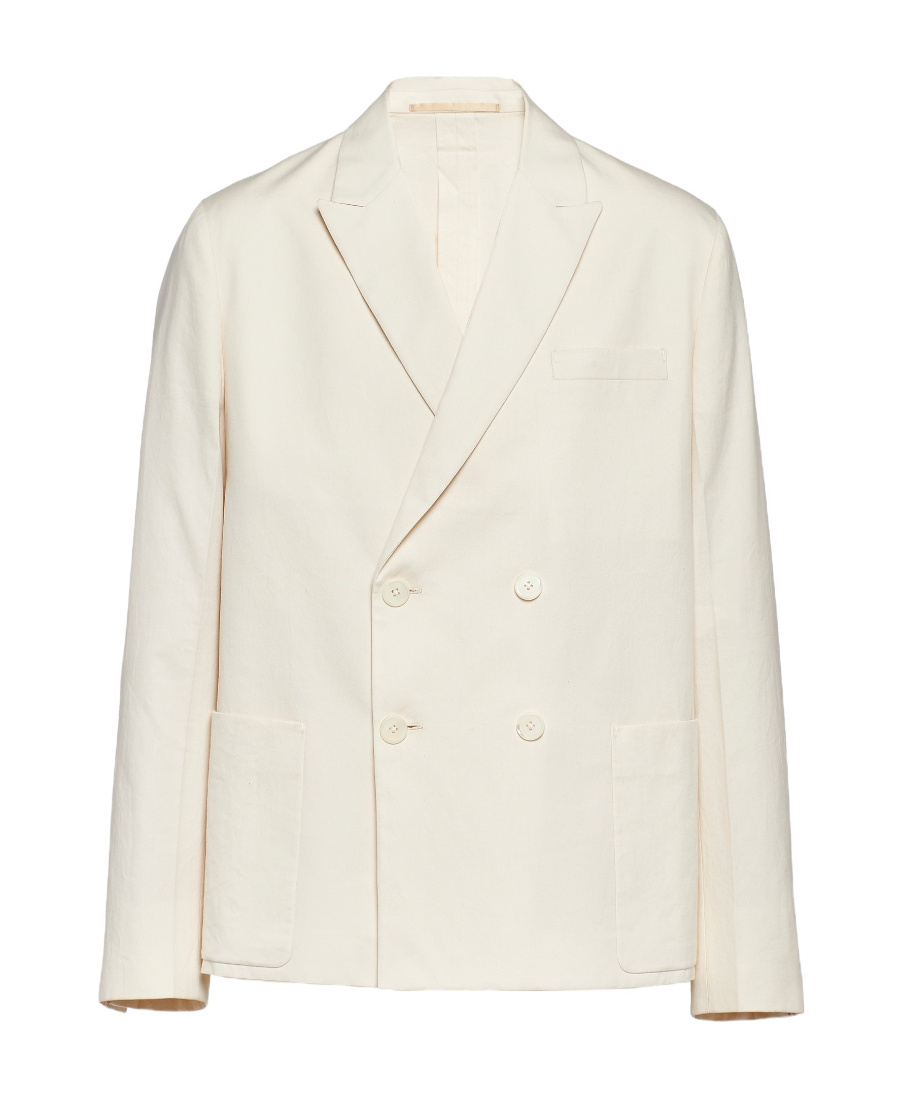 Prada Double-breasted Cotton Jacket In Nude