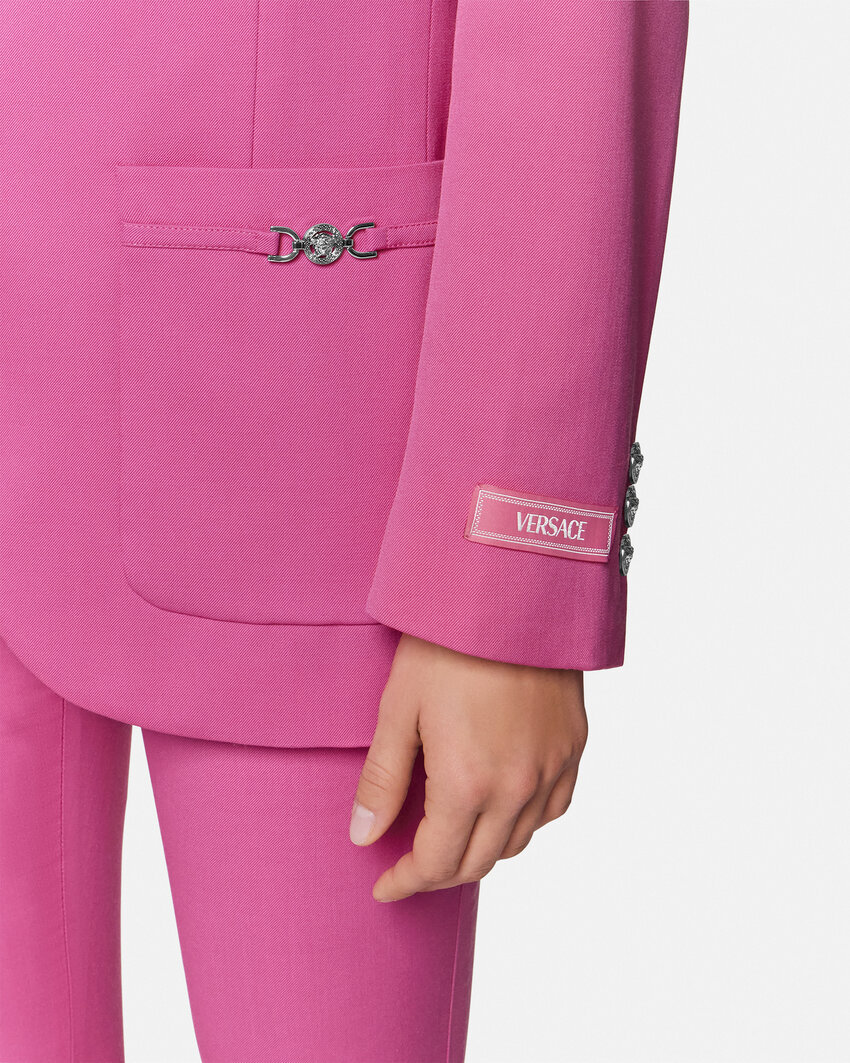 Versace Underwater Barocco Wool Boxy Blazer In Pink