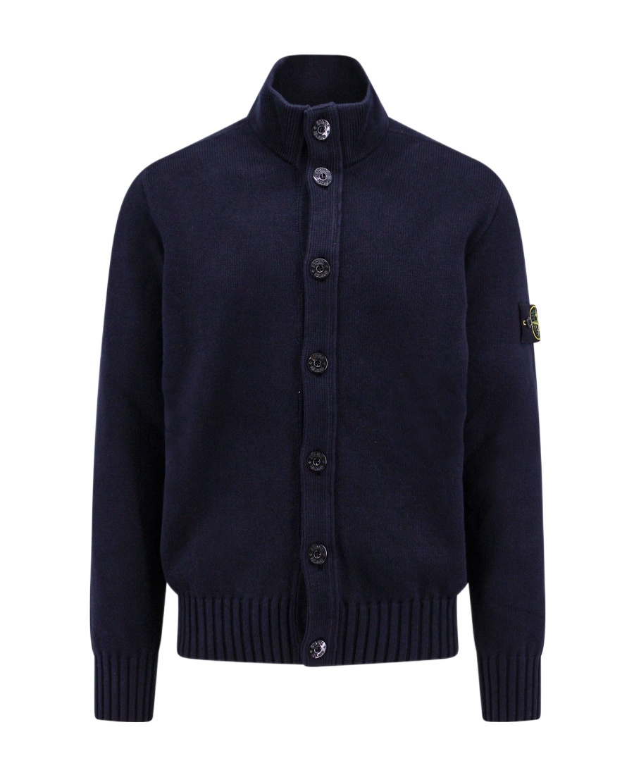Stone Island Lambswool Zip Knit Cardigan In Blue