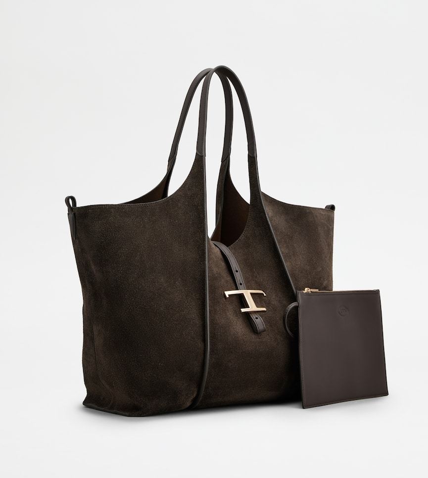 Tod's T Timeless Shopping Bag In Suede Medium In Black