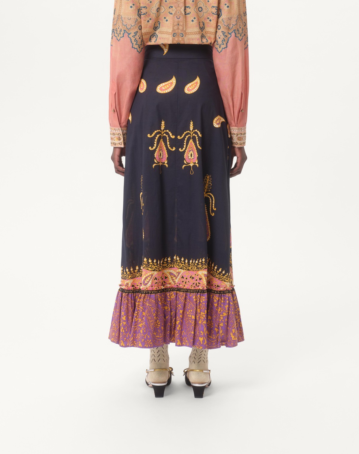 Valentino Paisley High Waist Skirt With Ruffled Hem In Indaco Multicolor