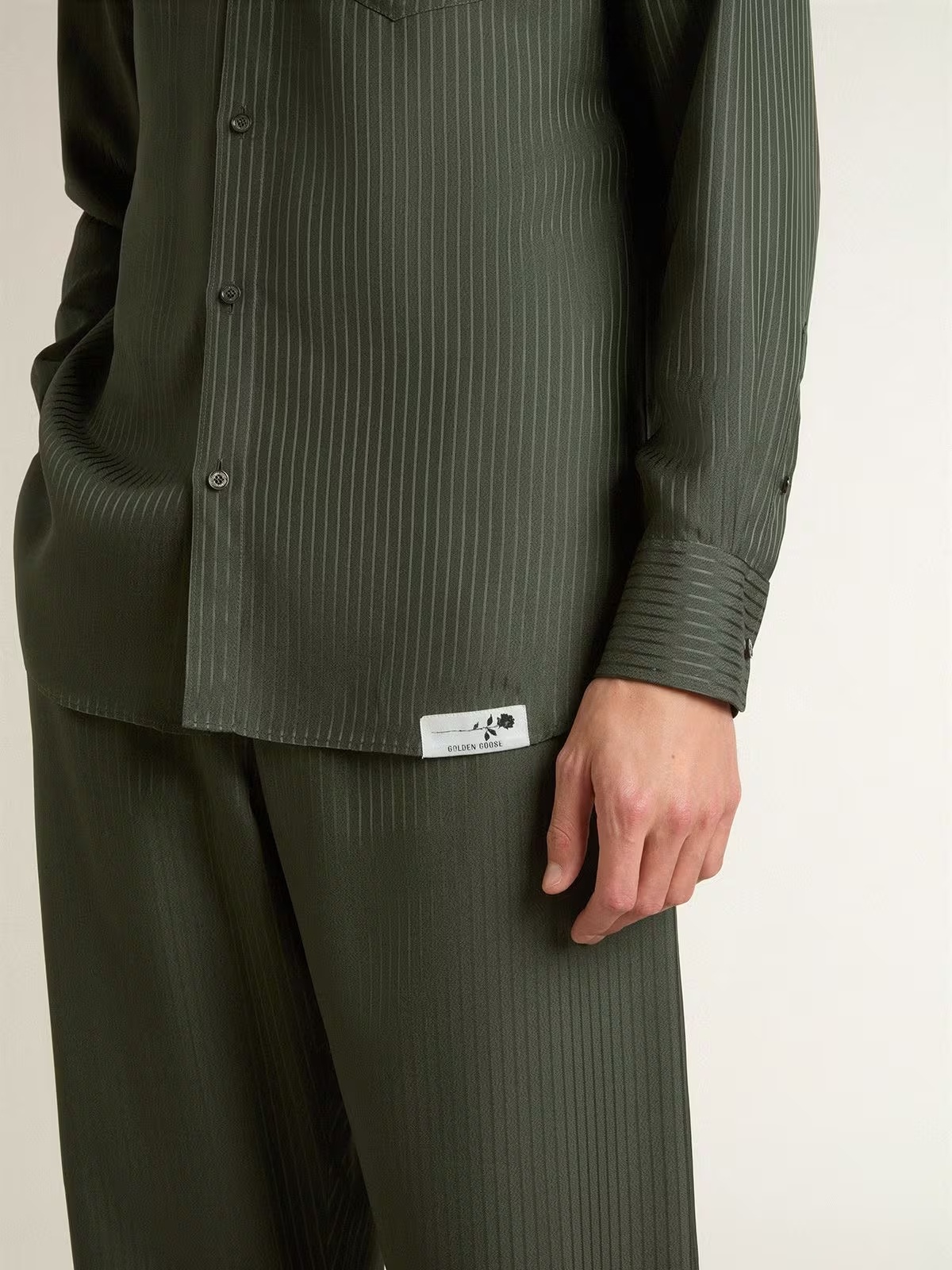 Golden Goose Pinstripe Buttoned-cuff Shirt In Green