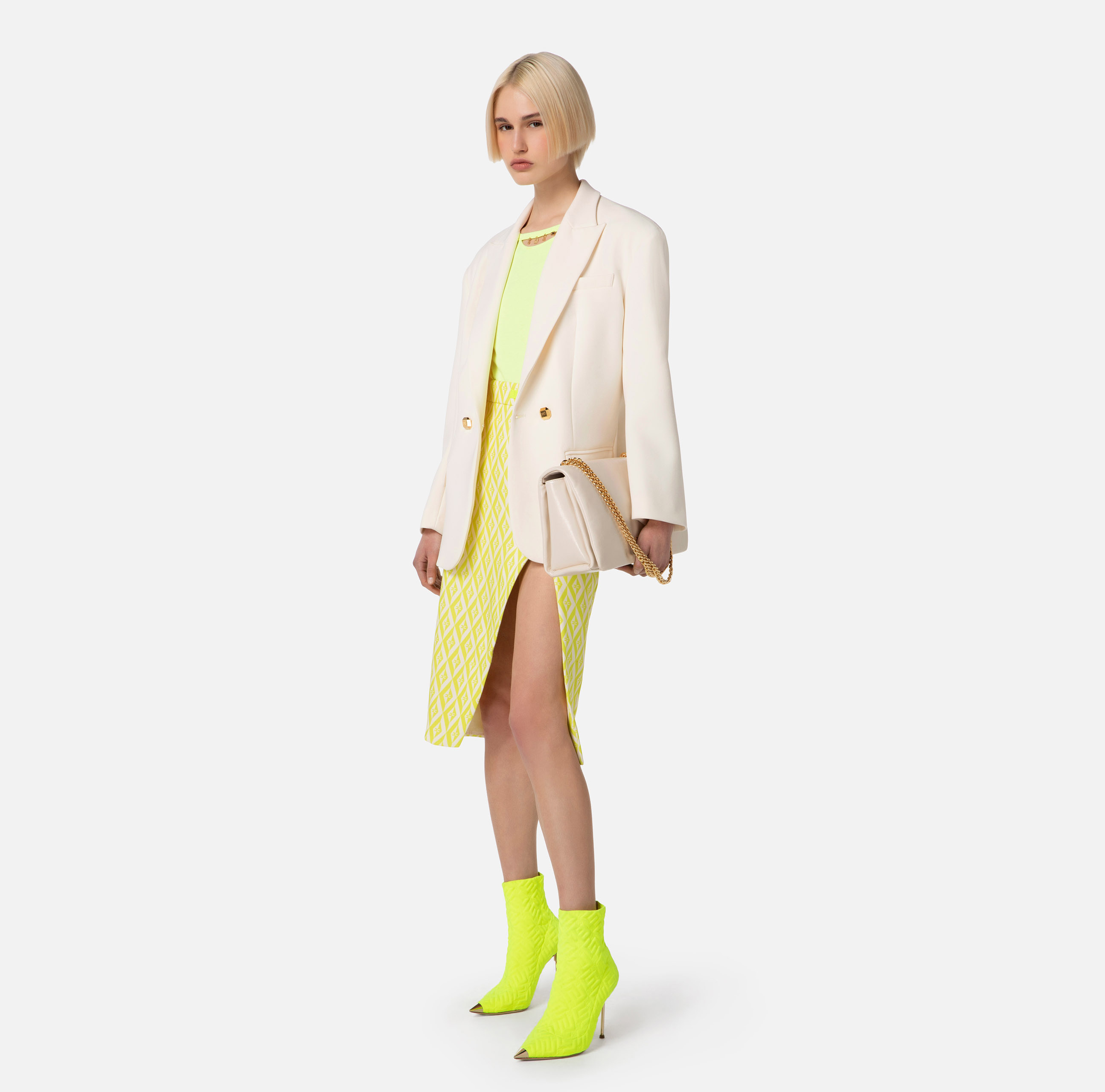 Elisabetta Franchi White Double-breasted Twill Blazer In White