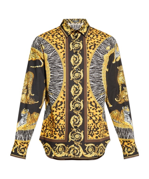 Versace Animal Print Shirt With Gold Accents In Yellow