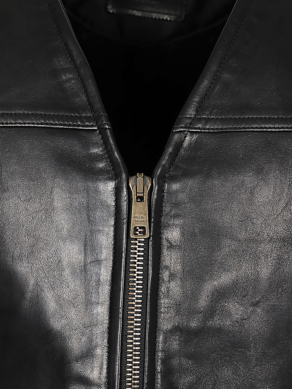 Prada Sleeveless V-neck Leather Vest With Raised Stitching In Black