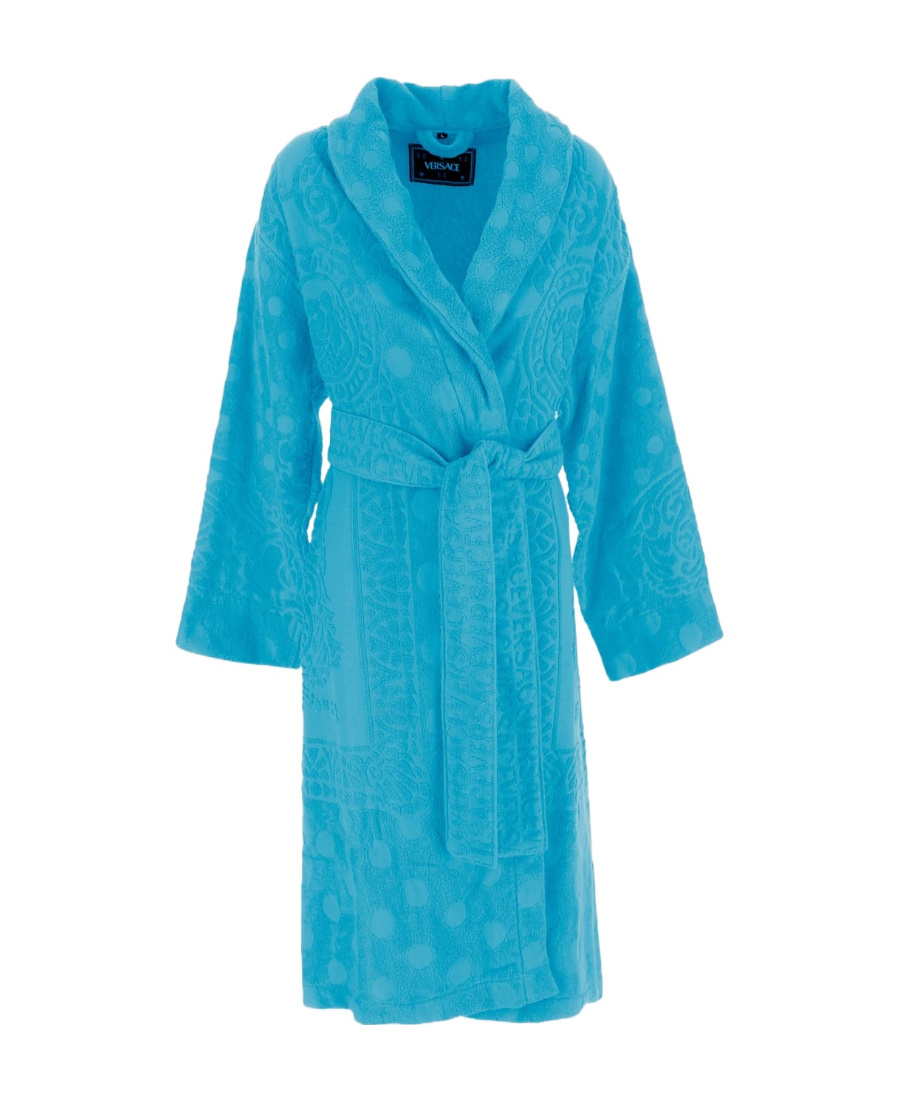 Versace La Vacanza Baroque Bathrobe In Blue