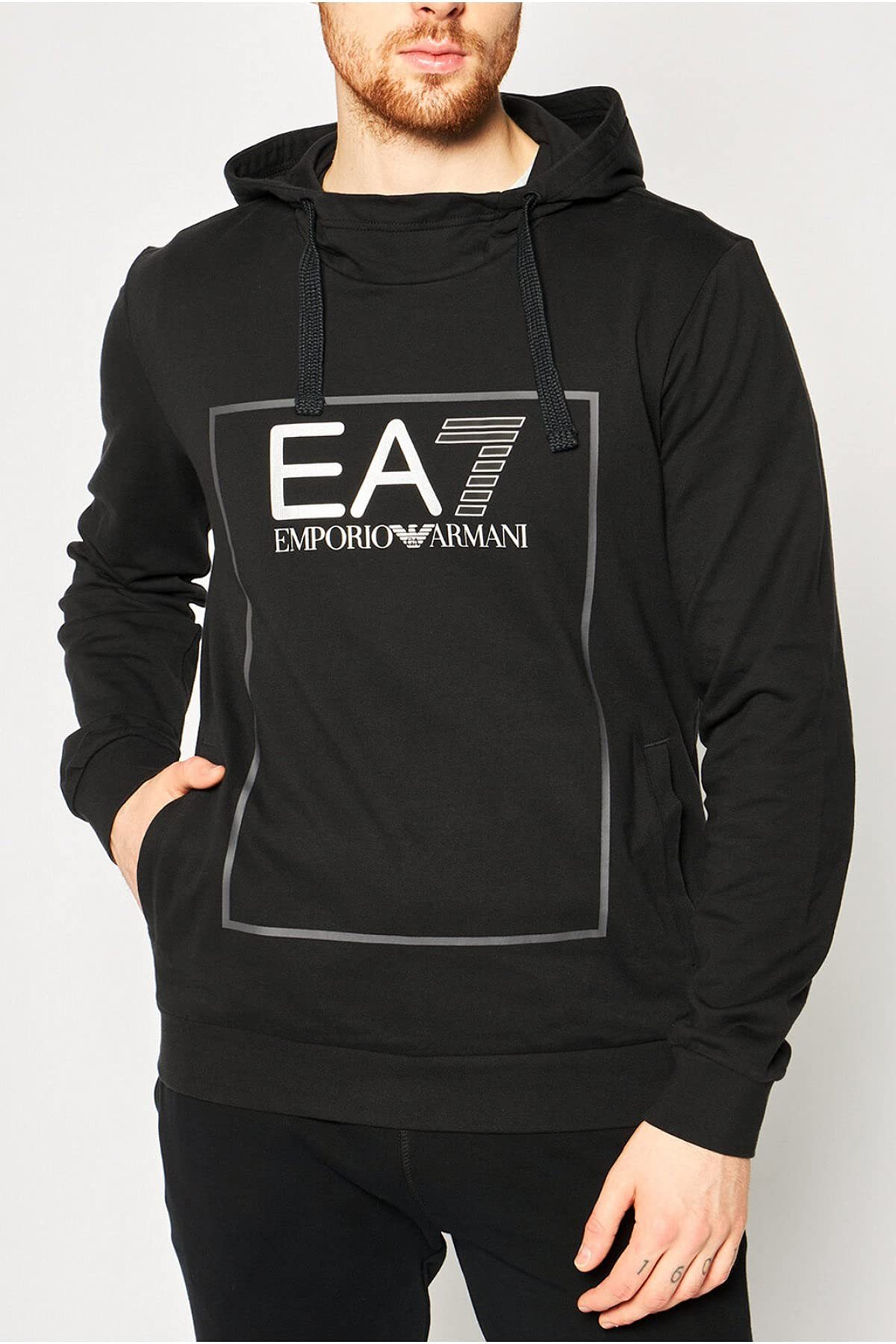 Ea7 Logo Hooded Sweater In Black