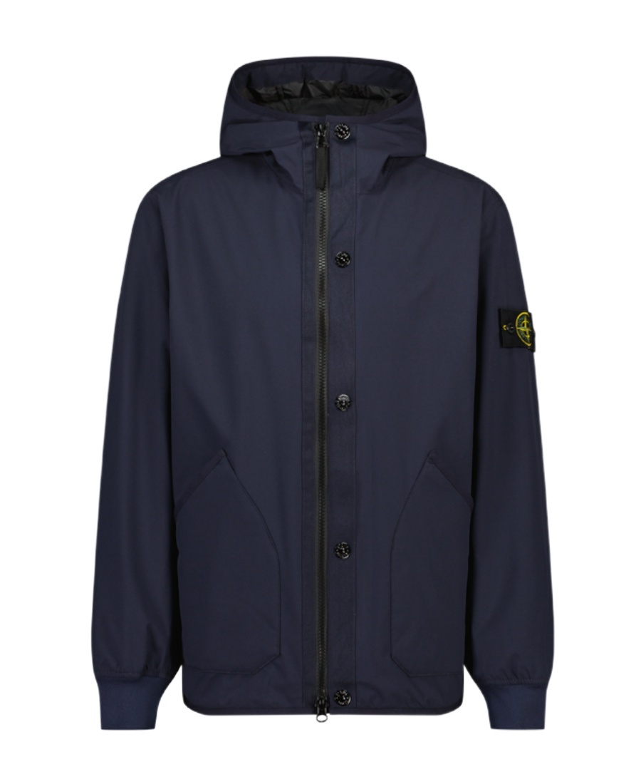 Stone Island Logo Patch Long-sleeved Hooded Jacket In Blue