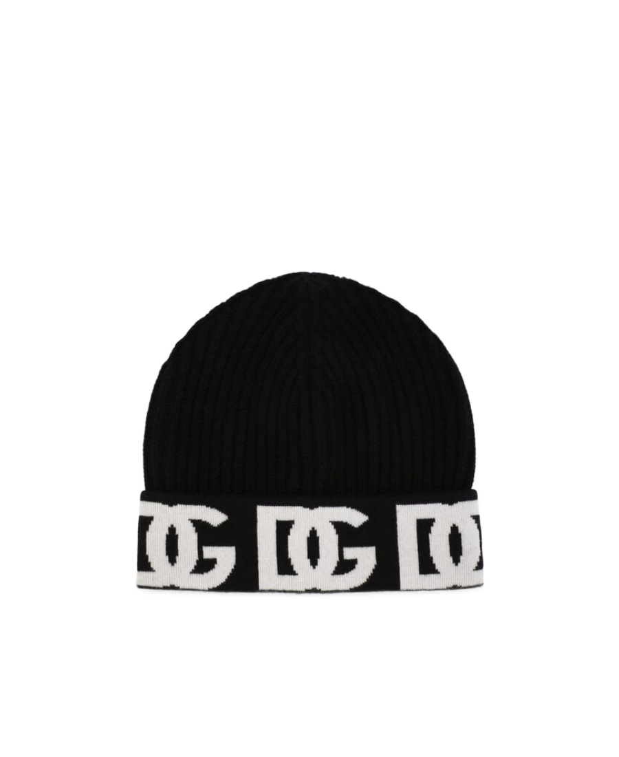 Dolce & Gabbana Dg Logo Jacquard Beanie In Black