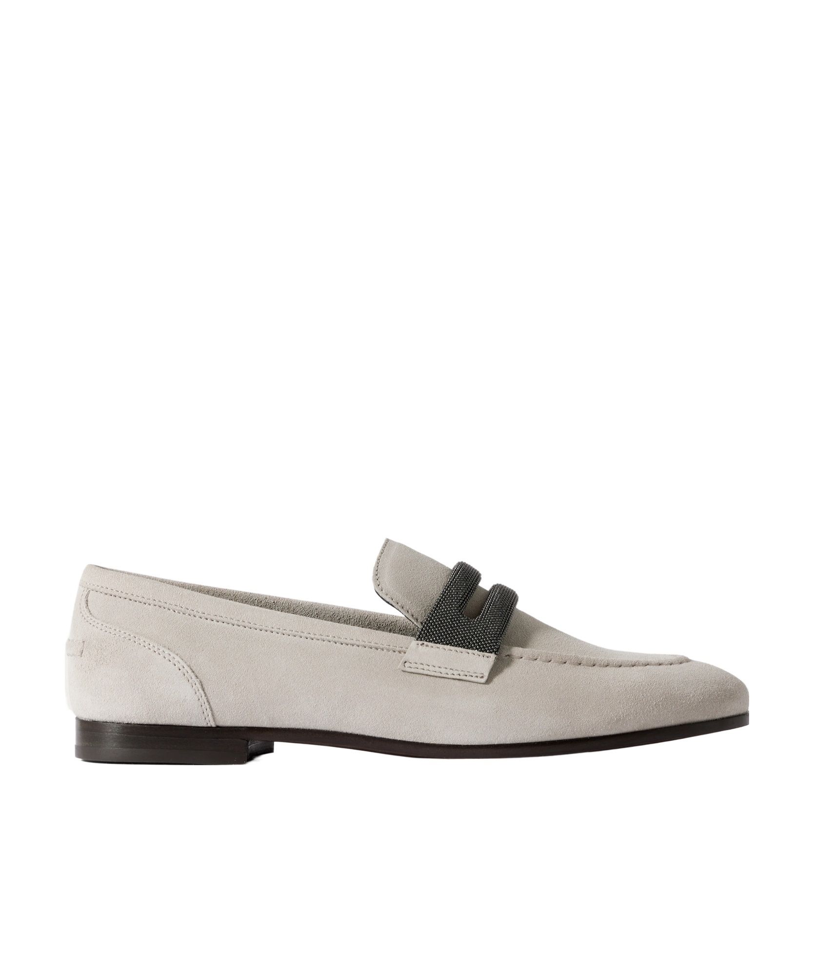 Brunello Cucinelli Suede Loafer With Iconic Monili Detail In Nude