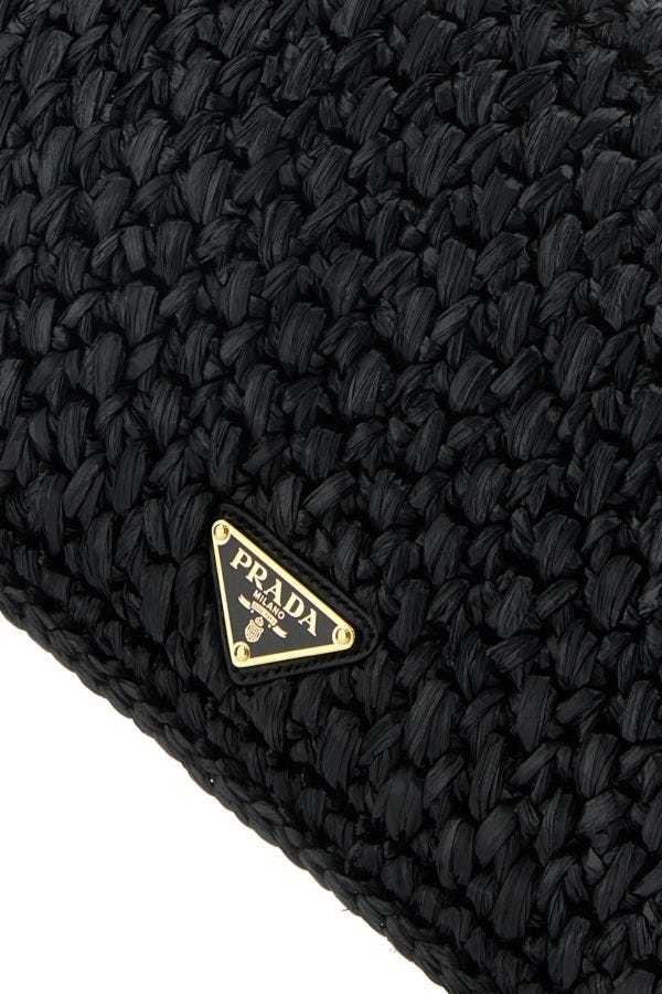 Prada Raffia Crossbody Bag Chain Strap In Black