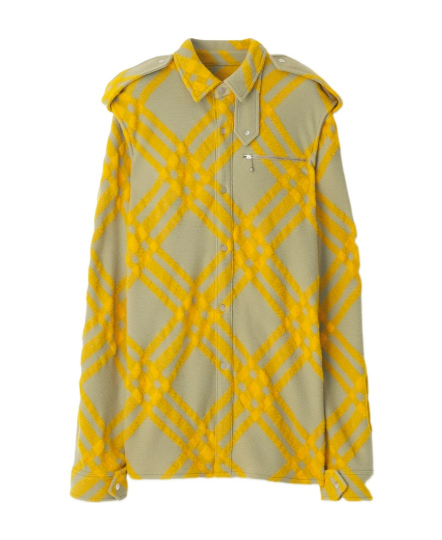 Burberry Zippered Chest Pocket Plaid Overshirt In Yellow