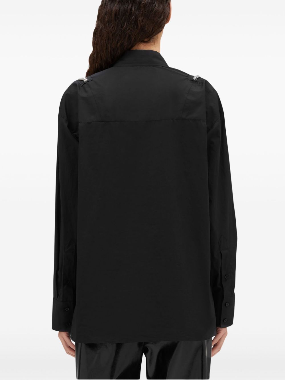 Shop Msgm Zip-detail Long-sleeve Shirt In Black