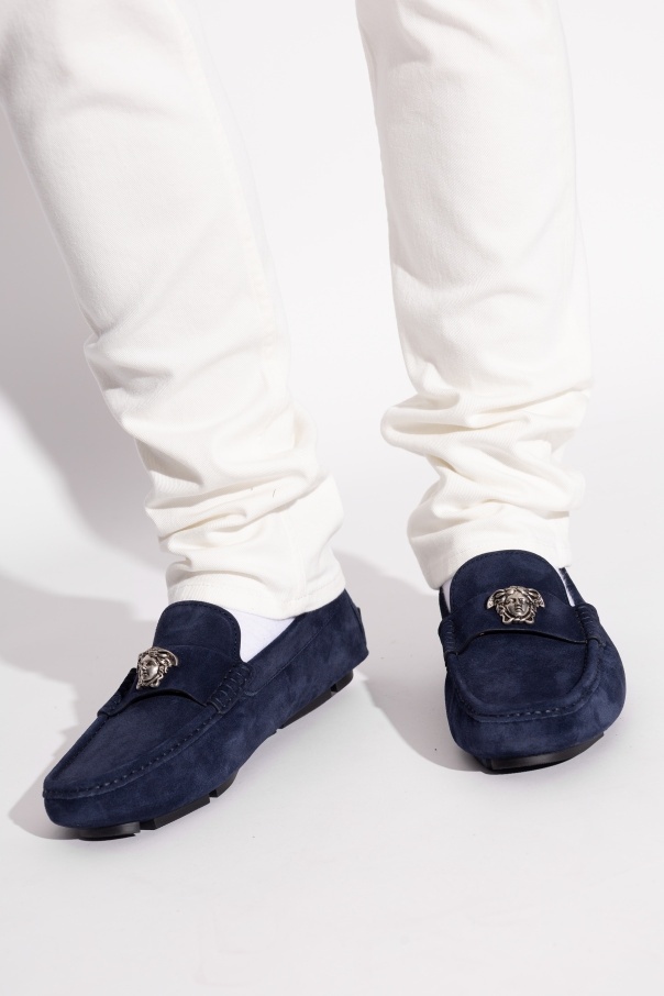 Versace Round Toe Loafers In Blue