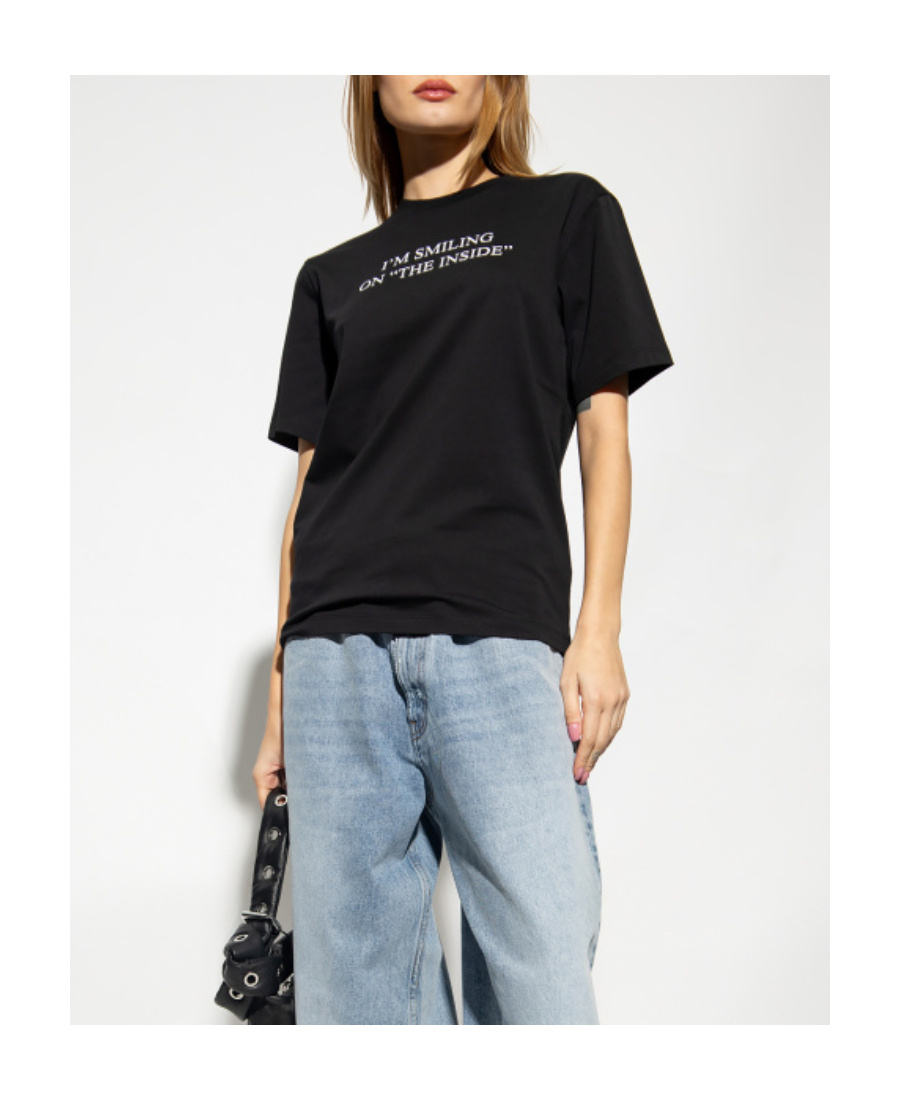 Shop Victoria Beckham Slogan-print Organic Cotton T-shirt In Black