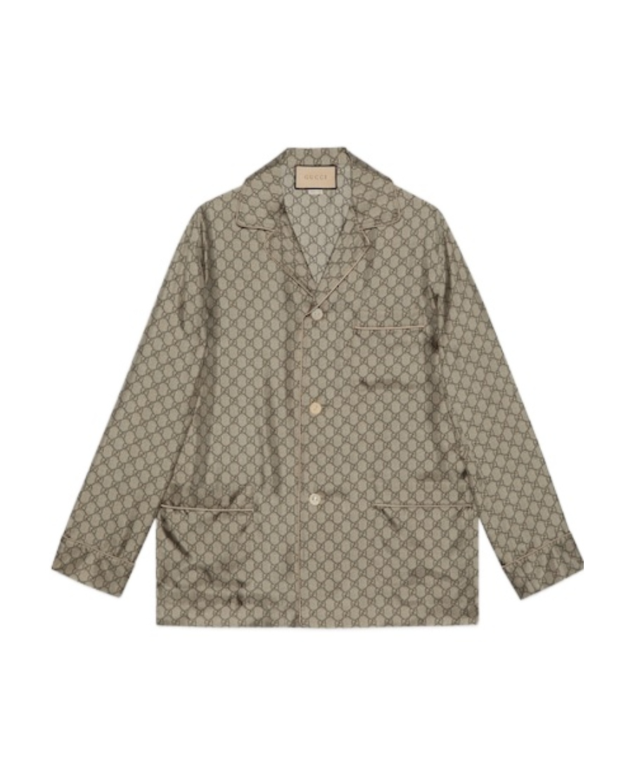 Gucci Gg Supreme Print Silk Jacket In Nude