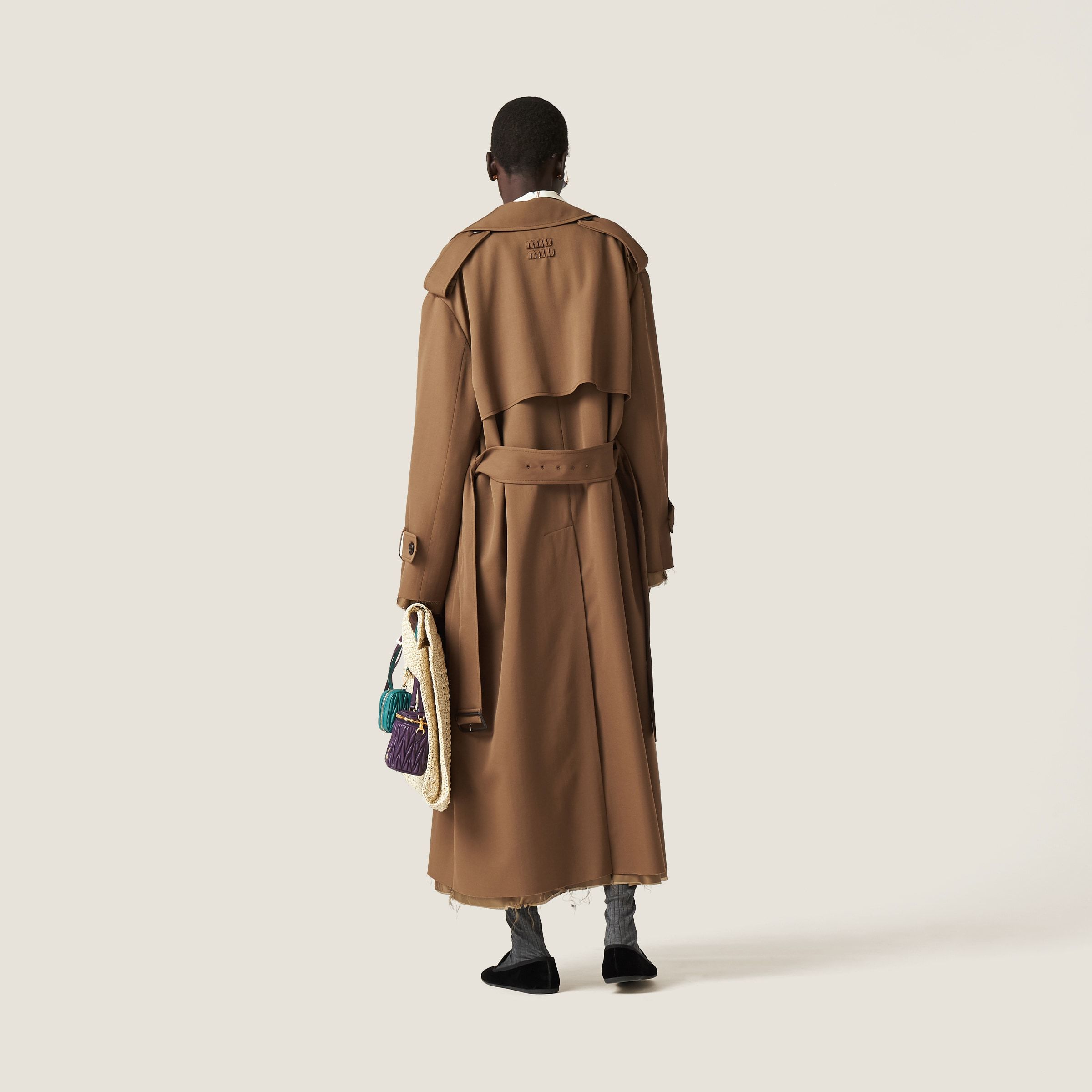 Miu Miu Double-breasted Gabardine Coat In Brown