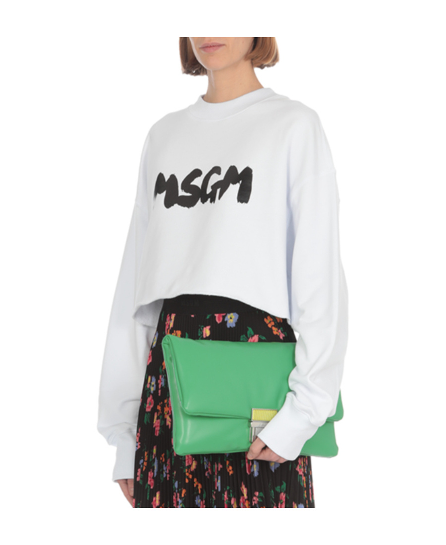 Msgm Logo Short Style Sweater In White