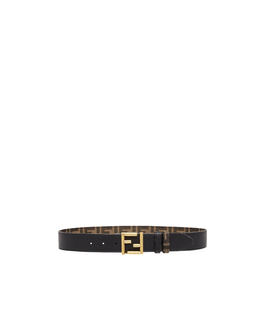 Shop Fendi Black Leather And Ff Fabric Reversible Belt