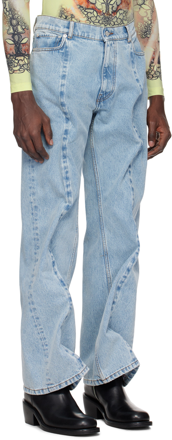 Y/project Evergreen Wire Mid-rise Straight Jeans In Blue