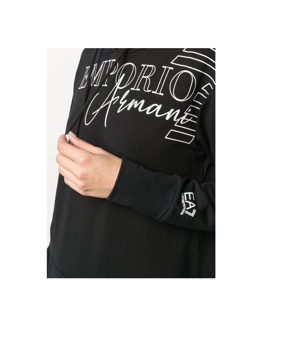 EMPORIO ARMANI LOGO-PRINT HOODED LONGLINE SWEATSHIRT